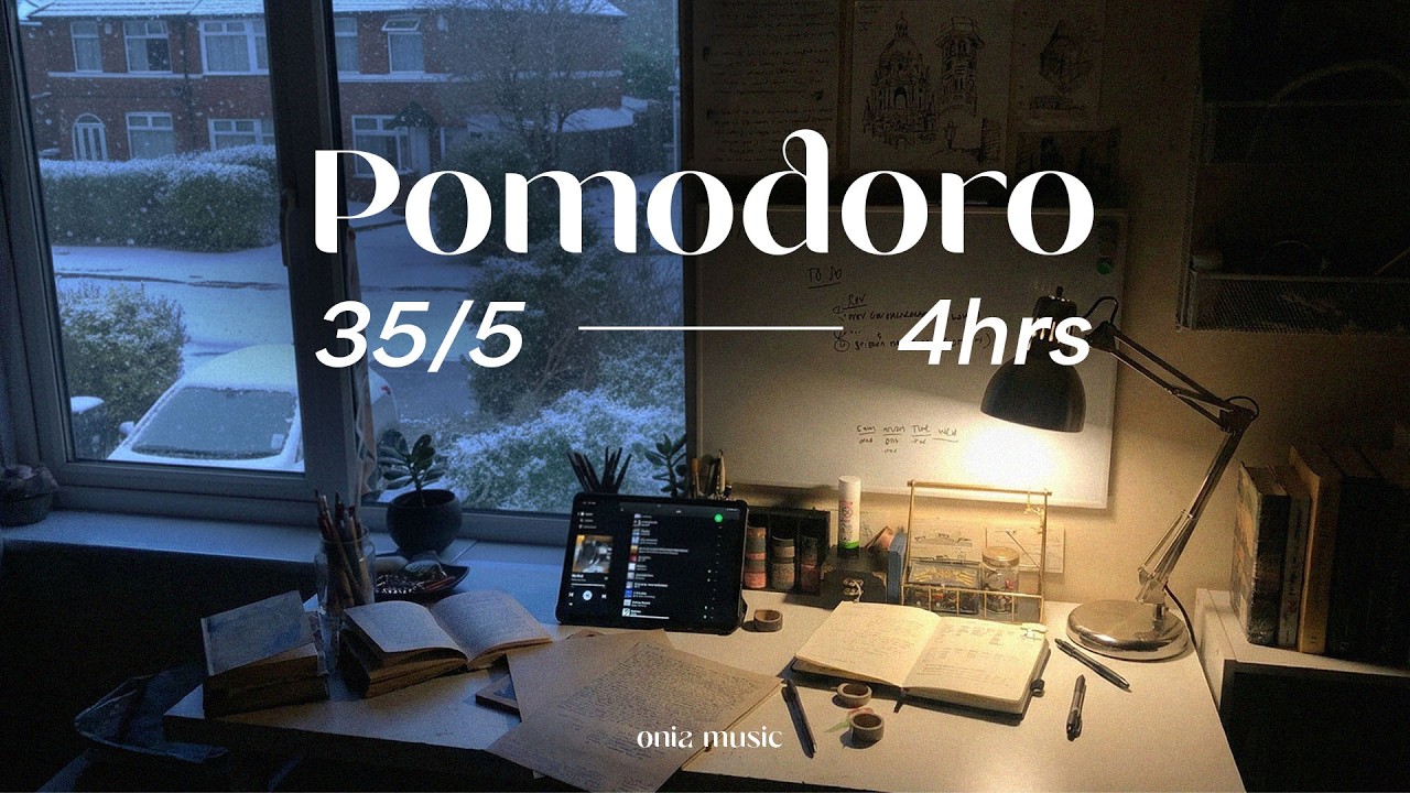 𝐩𝐨𝐦𝐨𝐝𝐨𝐫𝐨 35/5 눈 오는 새벽 집중 공부❄️ 뽀모도로 타이머로 4시간 조용히 집중하기 👩‍💻