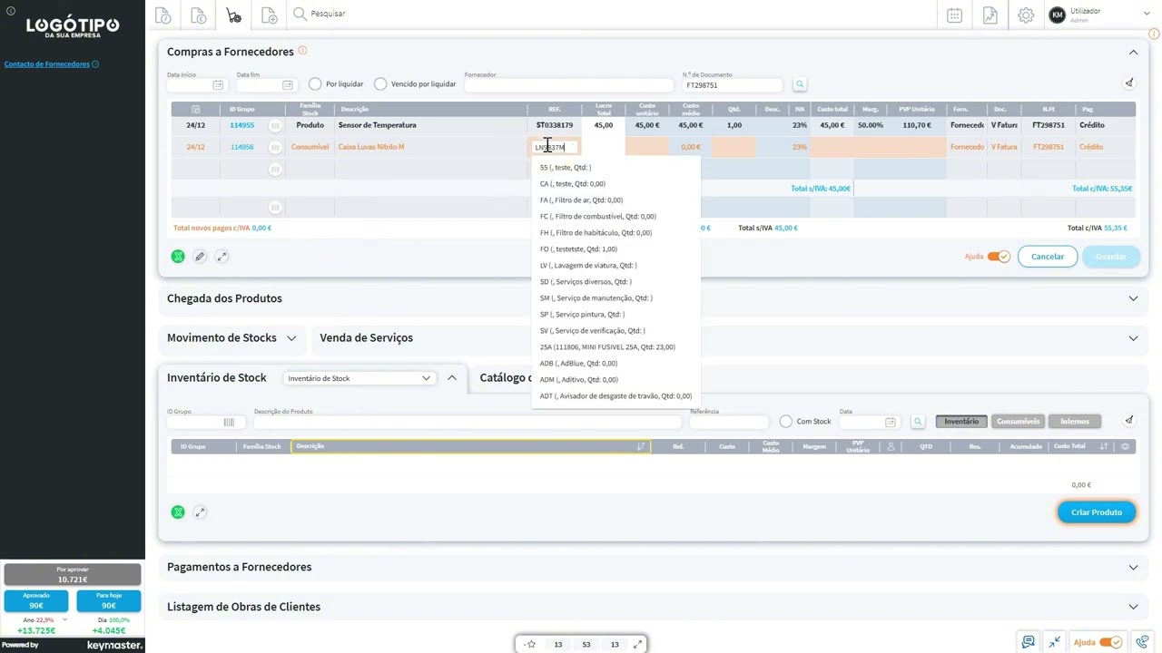 FAQ - Adicionar linhas a um Documento parcialmente comprado na Tabela de Serviços de uma Obra