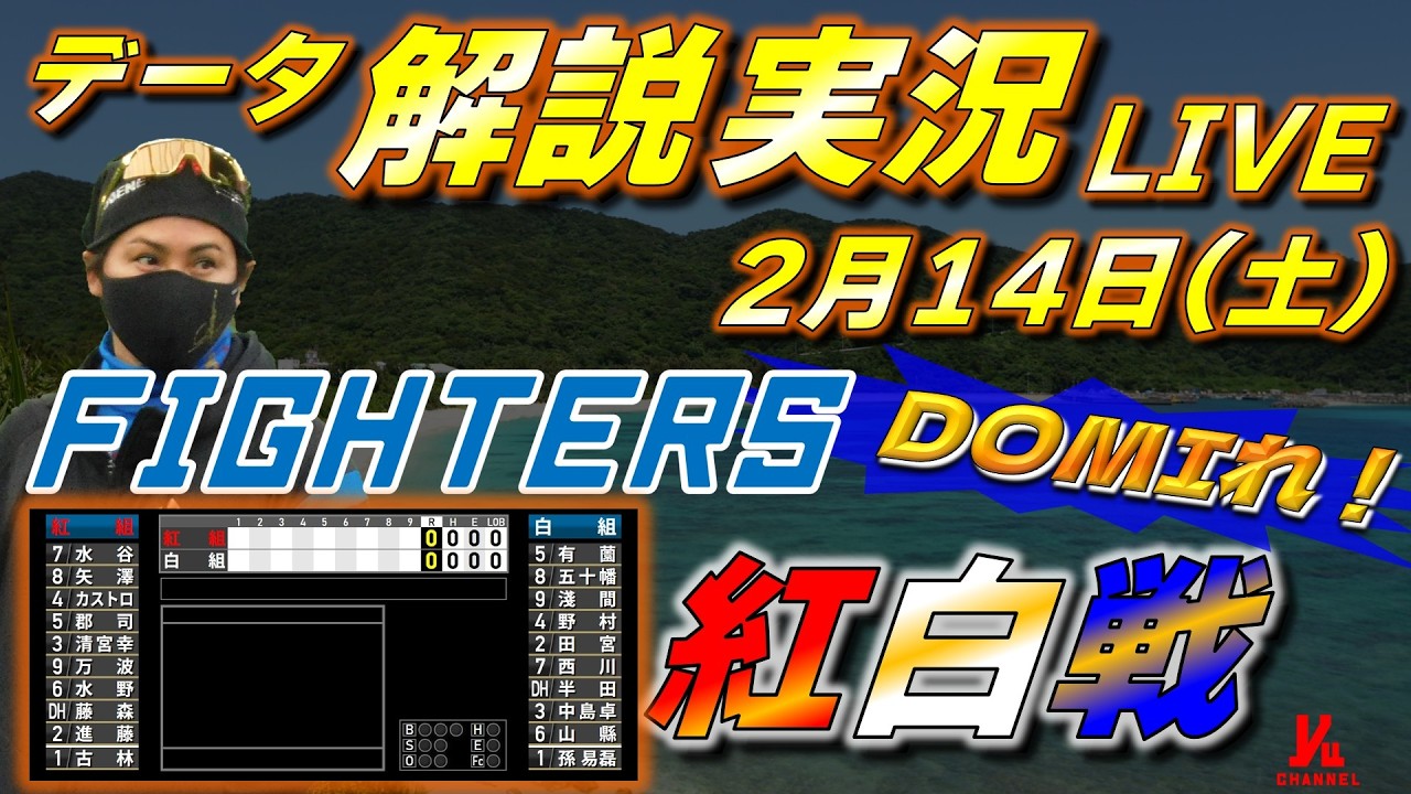 【日ハムライブ】  ファイターズ キャンプ 紅白戦 2月14日(土)  ＠エナジックスタジアム名護 データ解説実況LIVE