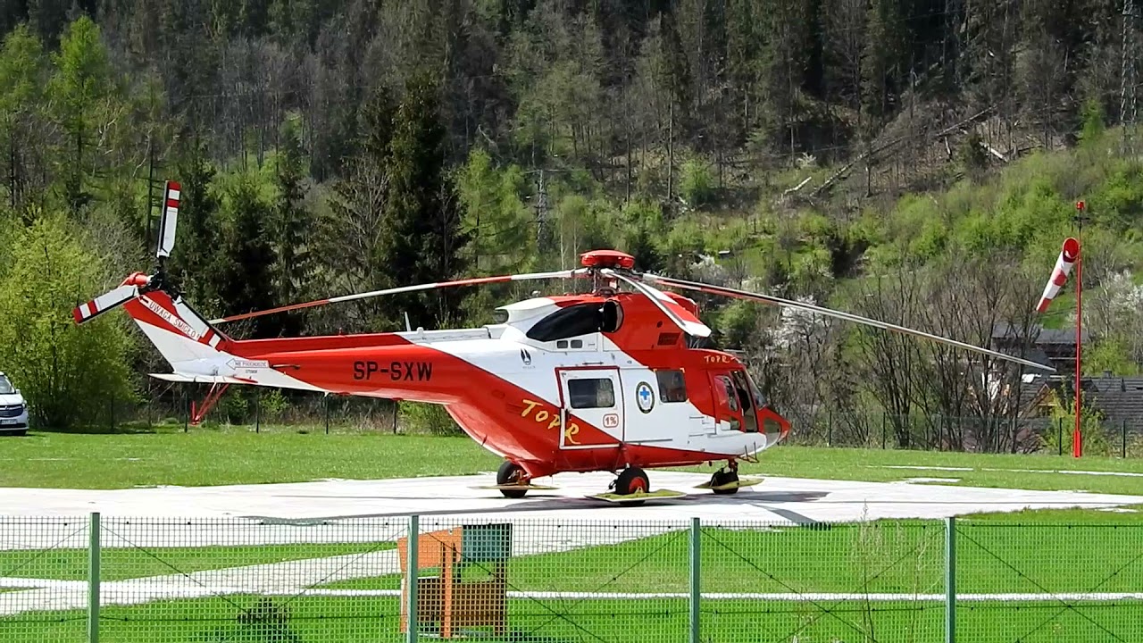 Helikopter TOPR. Tatrzańskie Ochotnicze Pogotowie ratunkowe- lądowisko Zakopane