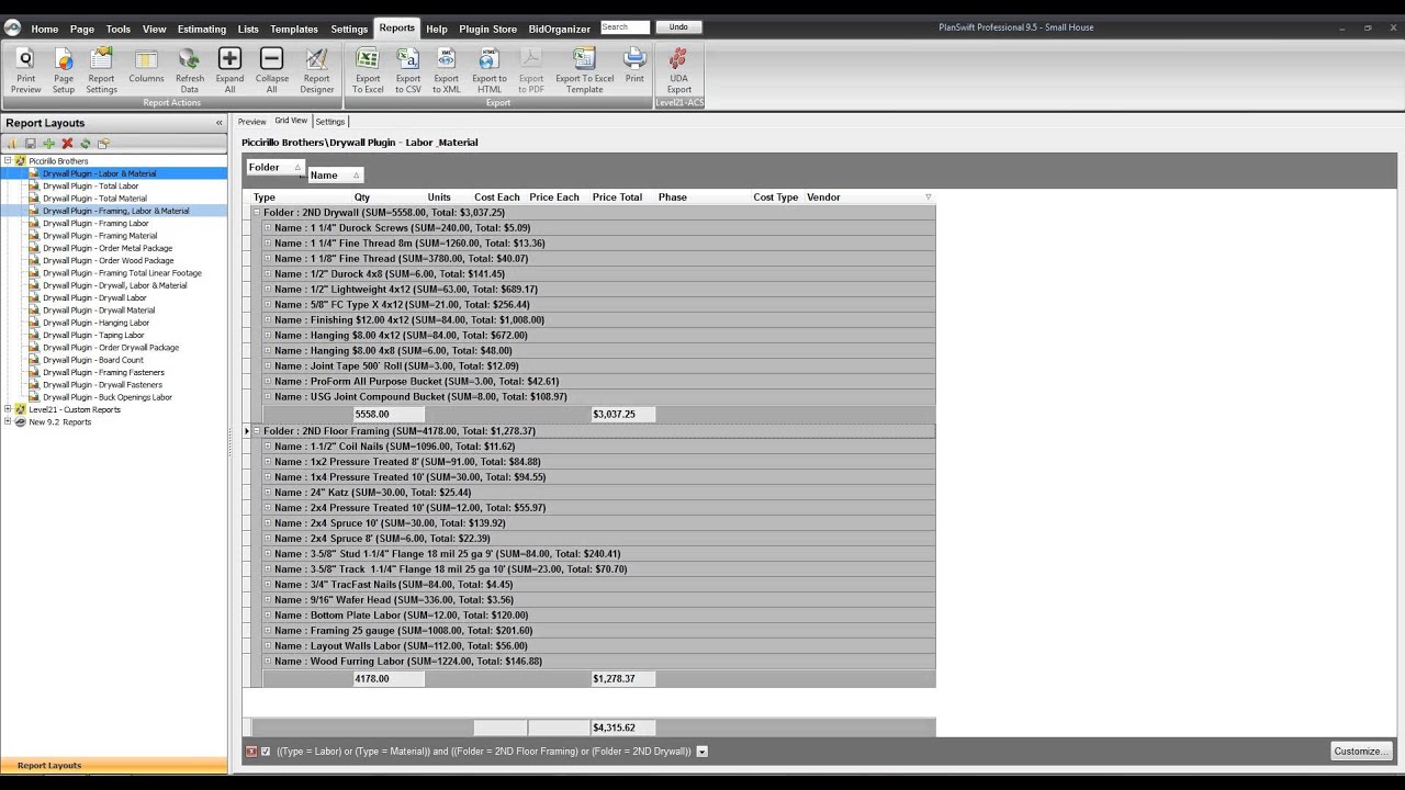 Planswift Drywall Plug-in Metal Framing and Drywall Takeoff in less than 30 minutes