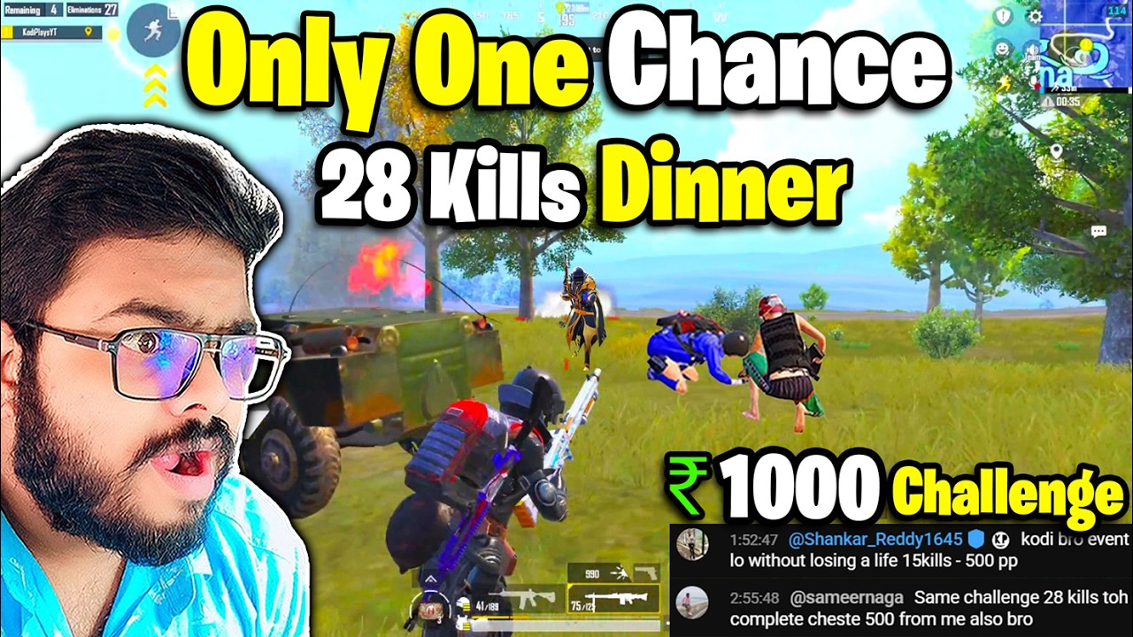 Only One Chance 28 Kills Dinner😱 Challenge In BGMI