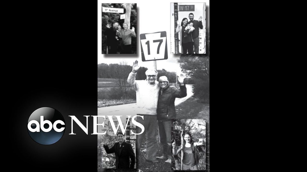 Family Takes Picture in Front of Street Signs as Annual Tradition