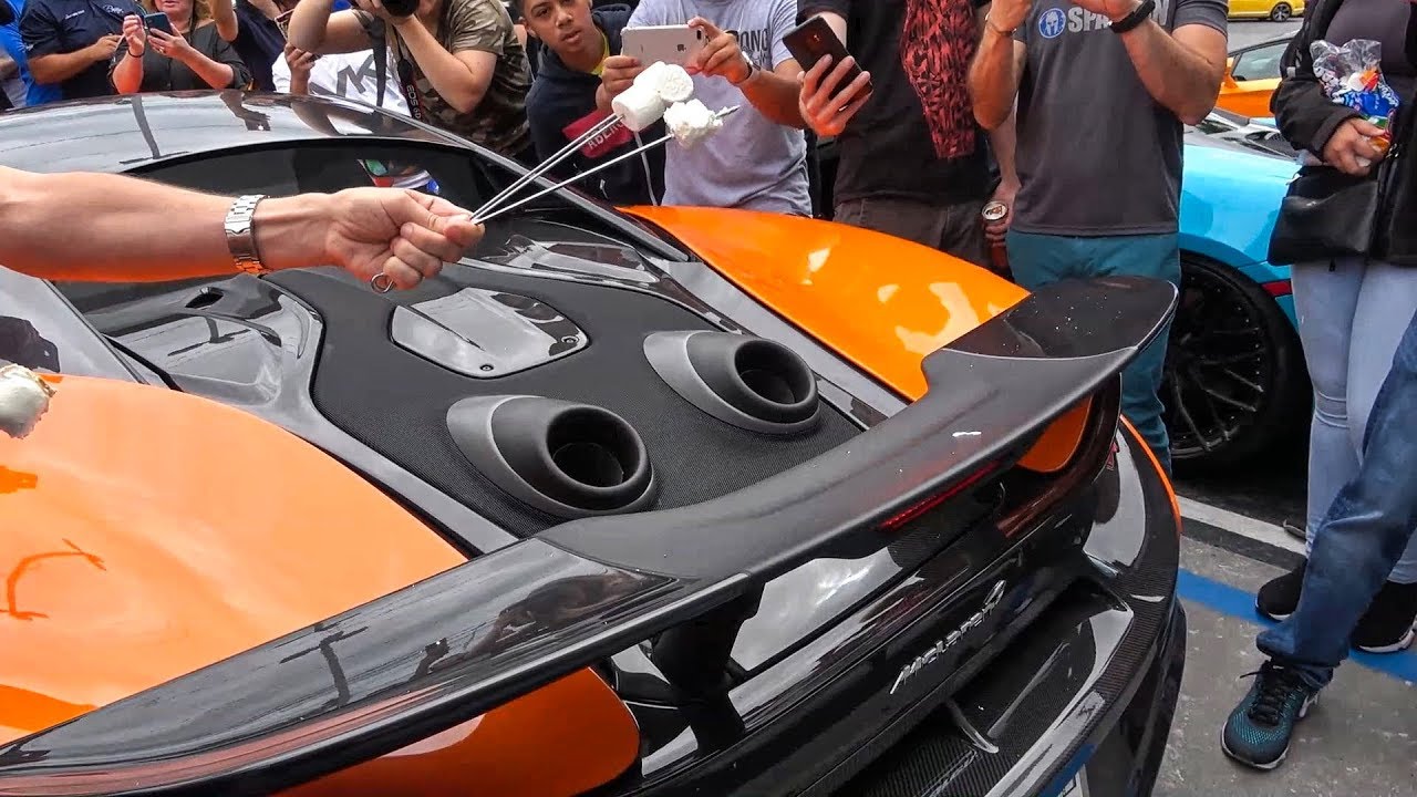 Roasting a Marshmallow on Florida first McLaren 600LT Flamethrower - Exotics and Espresso