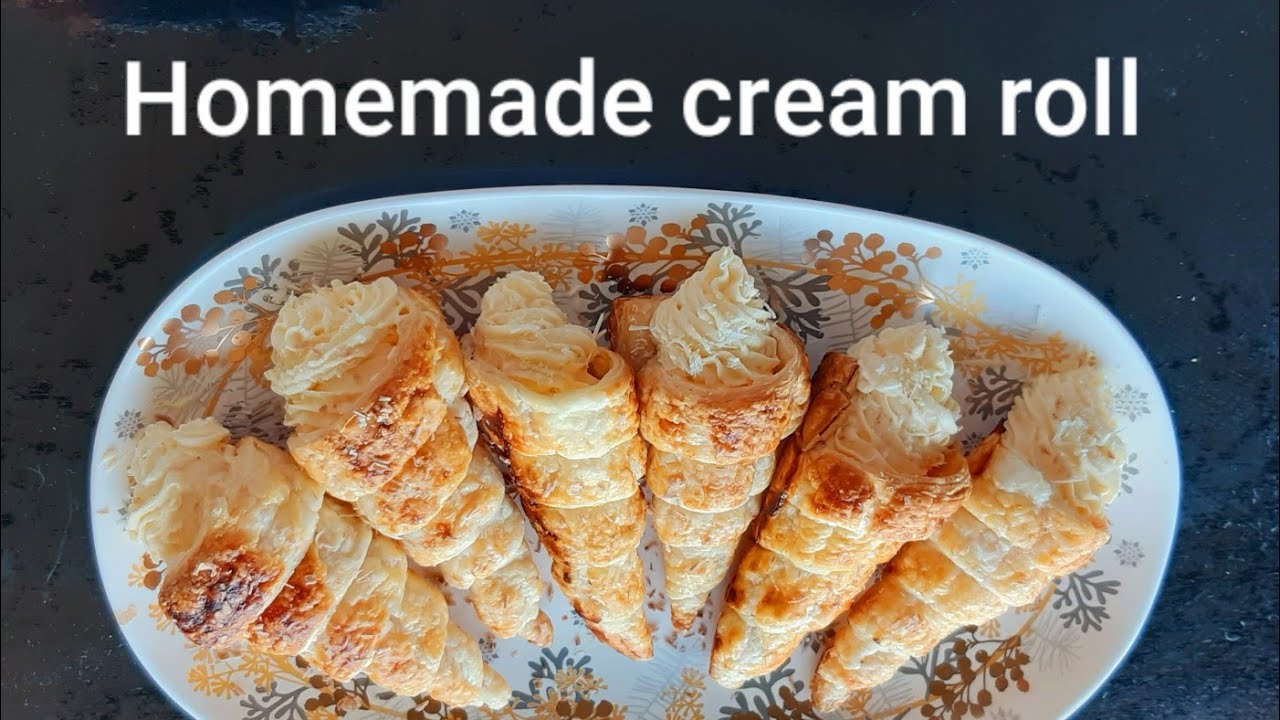 Homemade cream roll recipe with puff pastry!Bakery style! Easy baked snack and dessert!