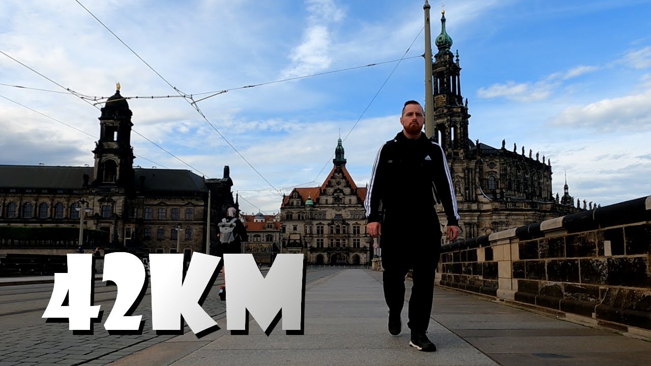 Ich marschiere entlang einer MARATHON Strecke… 42KM Marsch durch DRESDEN