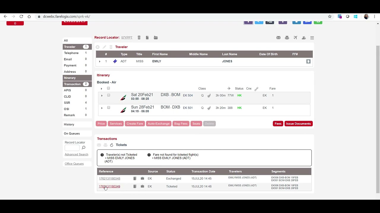 Reissue a Ticket with Emirates NDC Farelogix