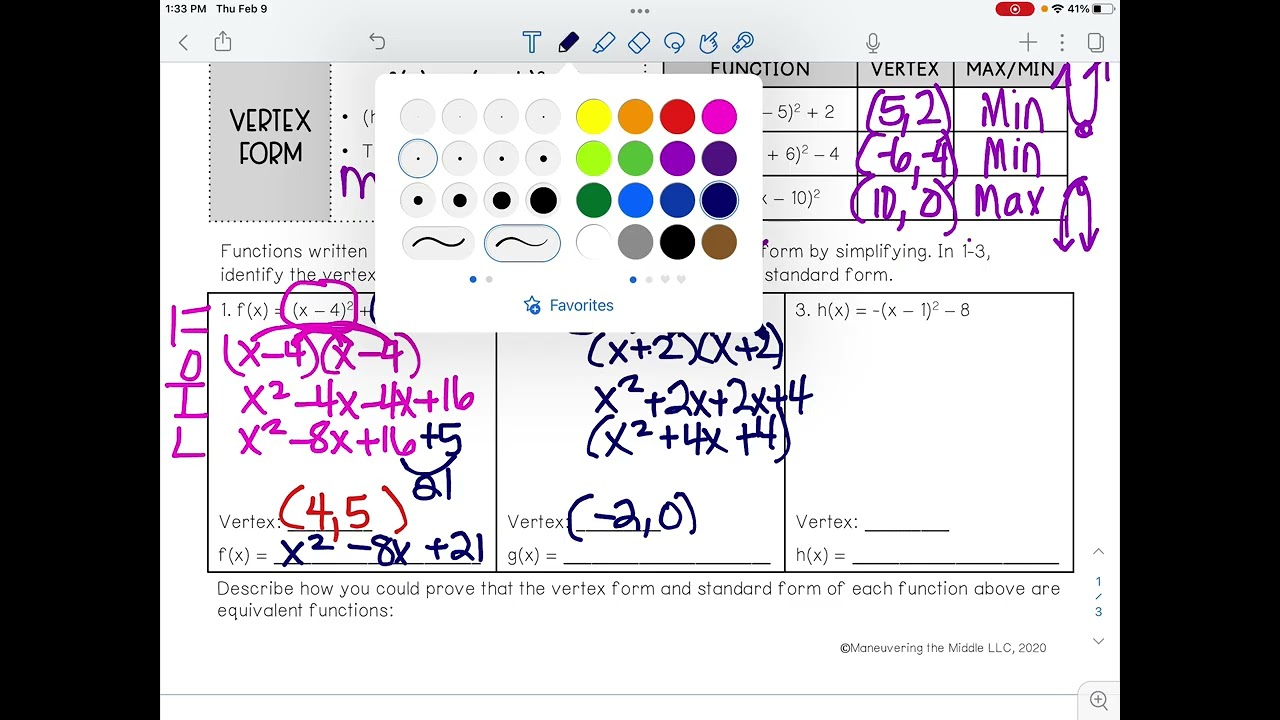 vertex to standard form
