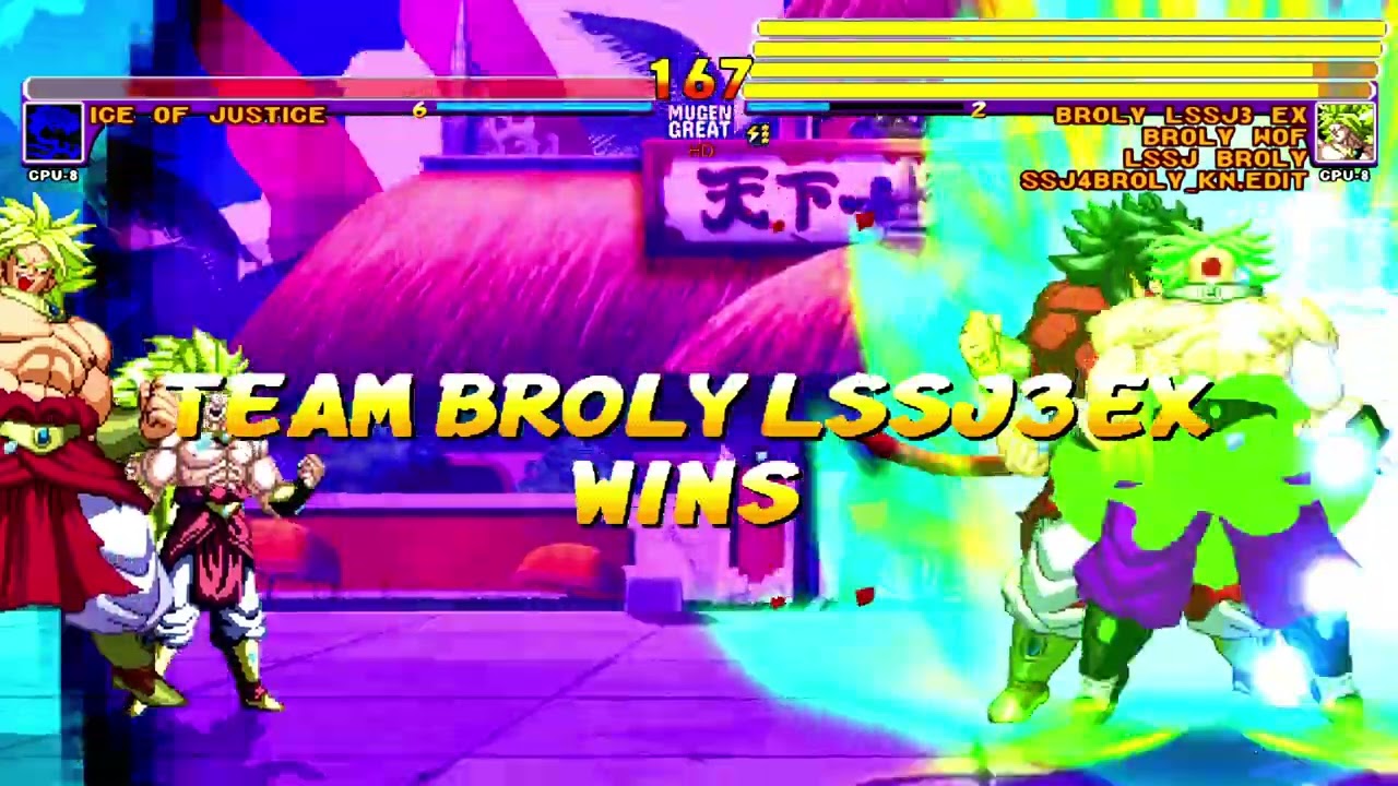 [Mugen GAME] HD Ice Of Justice Vs Broly LSSJ3 EX, LSSJ Broly, Broly WOF, Broly SSJ4 KN RS Edit