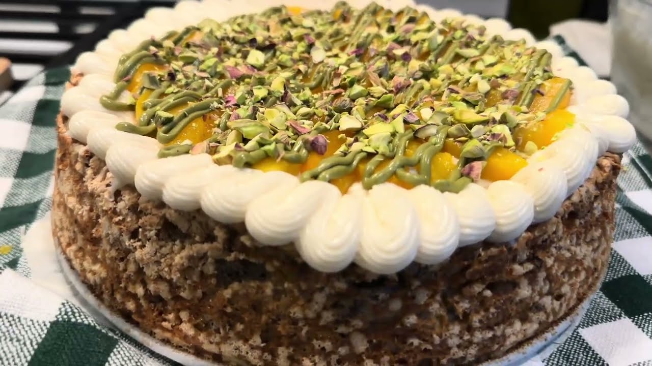 Mostachón de durazno y pistacho 💚 | Receta completa y fácil de postre deli