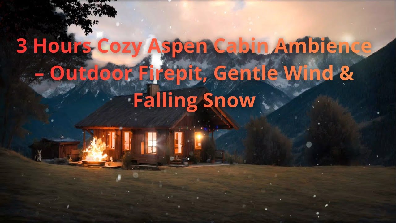 3 Hours Cozy Aspen Cabin Ambience – Outdoor Firepit, Gentle Wind & Falling Snow