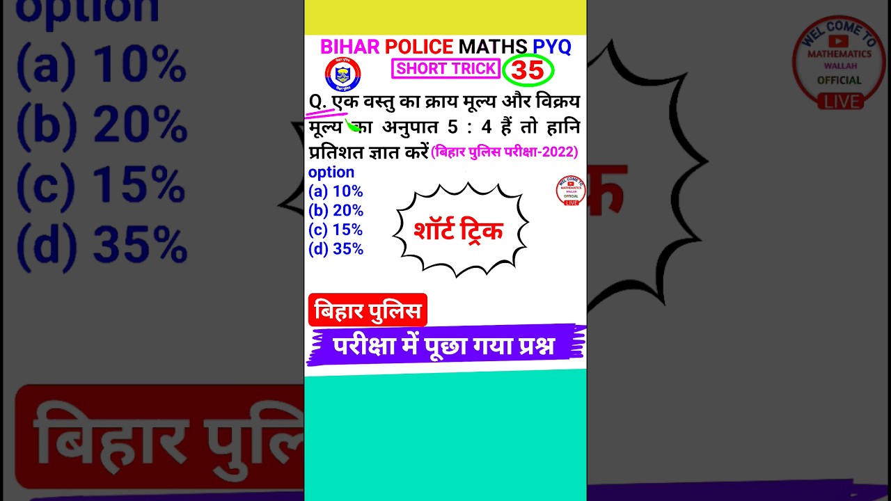 Bihar Police Question Bihar Police Math Question Profit and Loss Short Trick #shorts 35