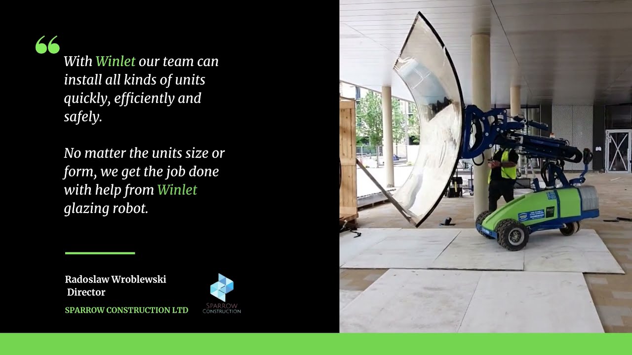 Winlet 1000 glazing robot from GMV installing curved glass
