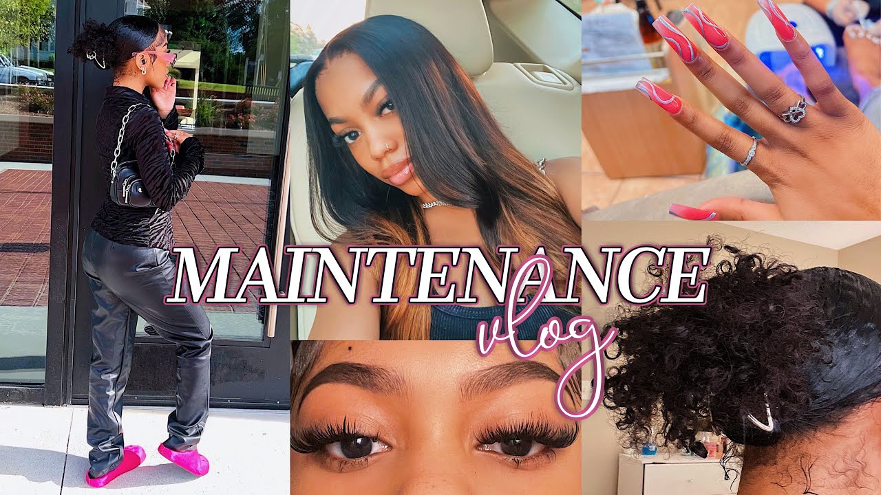 MAINTENANCE VLOG!! | ombre loose curls, nail art, new lash style, trying natural styles, & more!