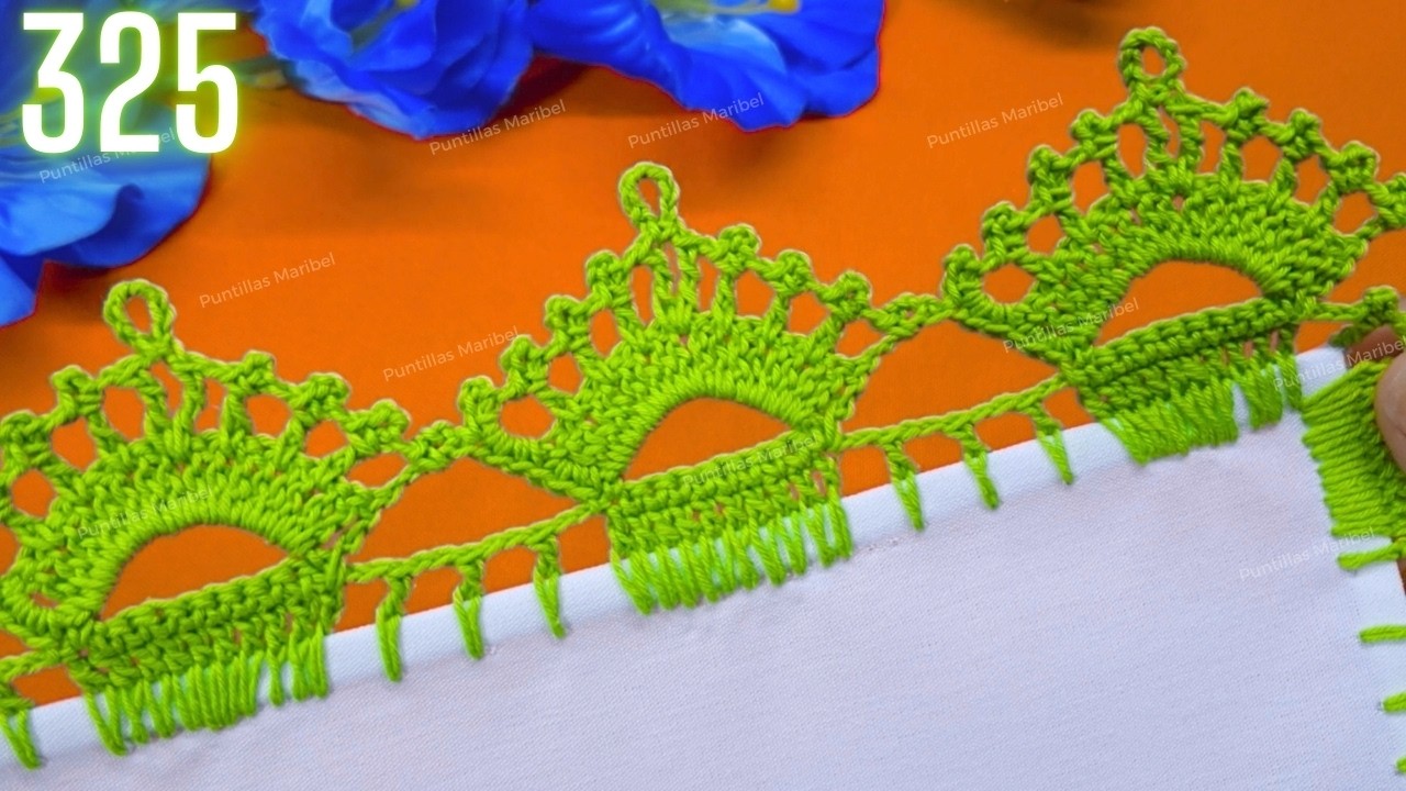 Paso a paso para tejer esta linda puntilla de UNA SOLA VUELTA 💙 325