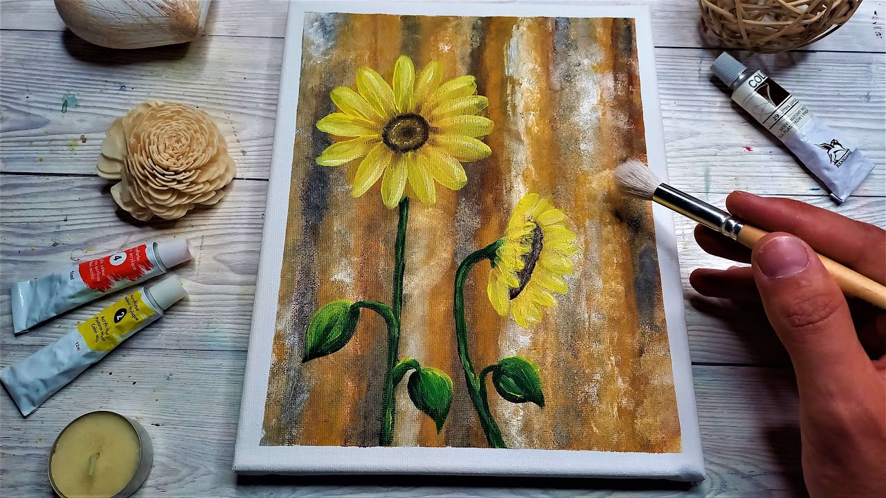 PICTURA 🌻 FLOAREA SOARELUI 🌻 Cum se Picteaza Usor pentru INCEPATORI