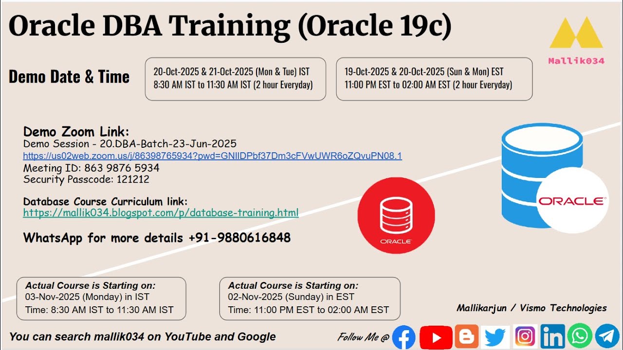 Oracle DBA Course || 20-Oct-2025 - Monday