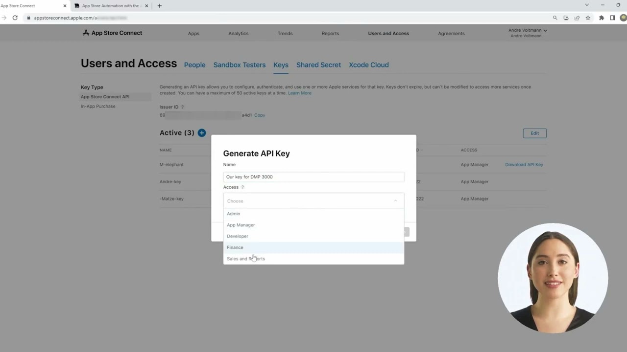 How to grant API key access to Apple App Store Connect