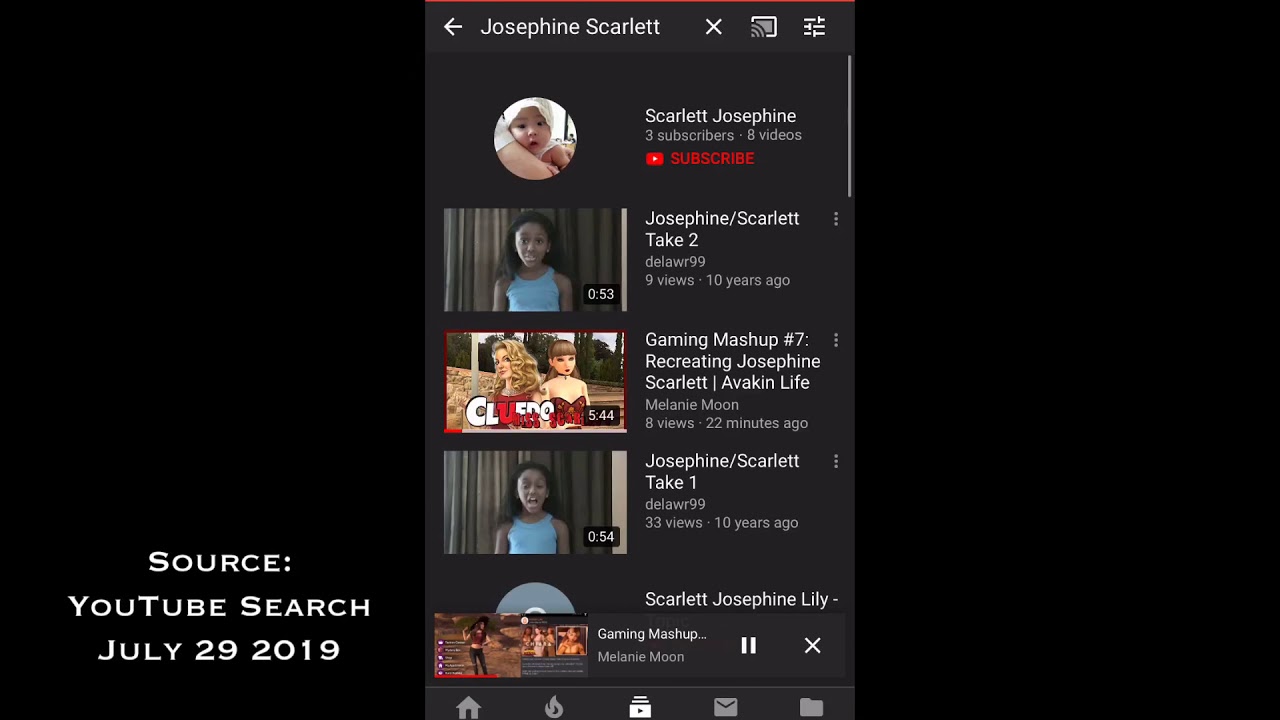 Melanie Moon's Miss Scarlett Video on YouTube's Search [July 29 2019]
