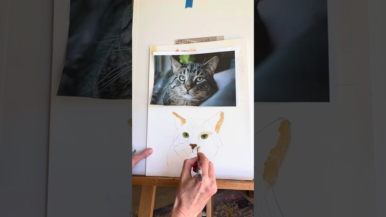 Painting pet portraits ( a cat portrait). Episode 3: paint nose and fur 