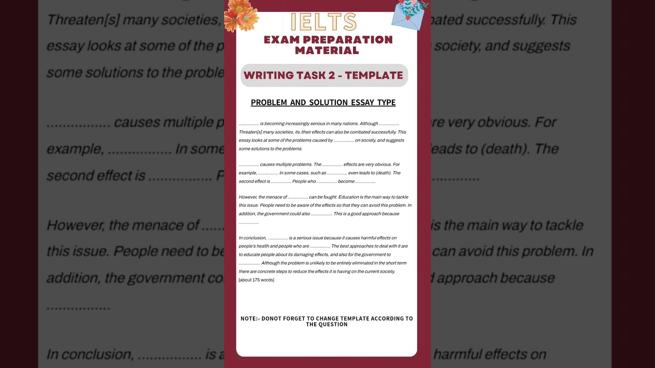 IELTS Writing task 2 template | Template for problem and solution type #shorts
