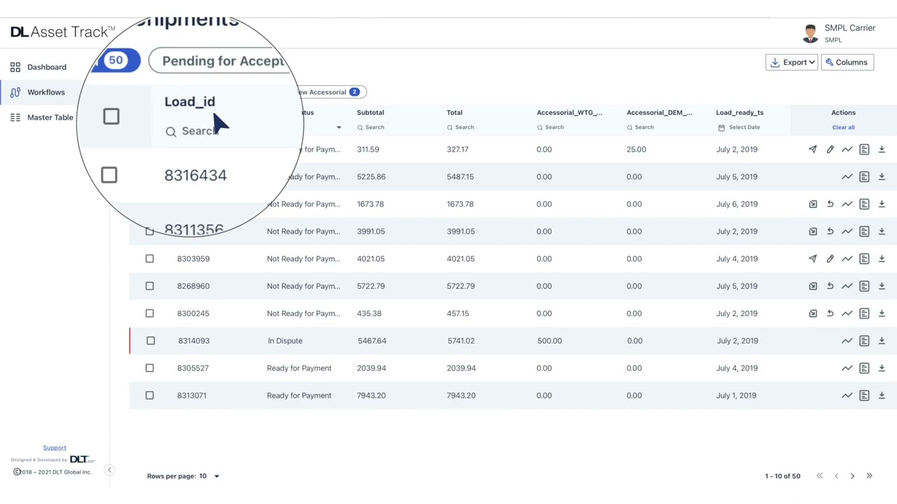 DL Freight : How to find a particular load in a load list