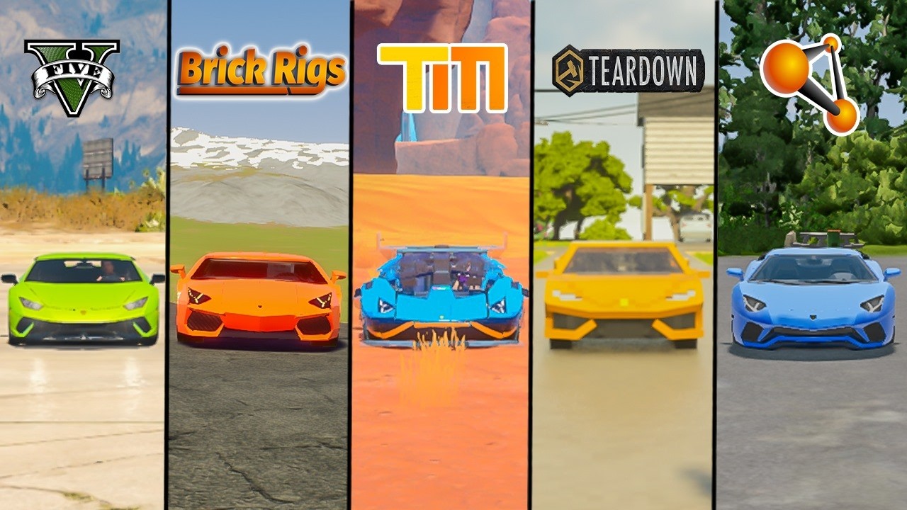 LAMBORGHINI CAR GTA 5 VS TEARDOWN VS BEAMNG DRIVE VS BRICK RIGS - WHICH IS BEST?