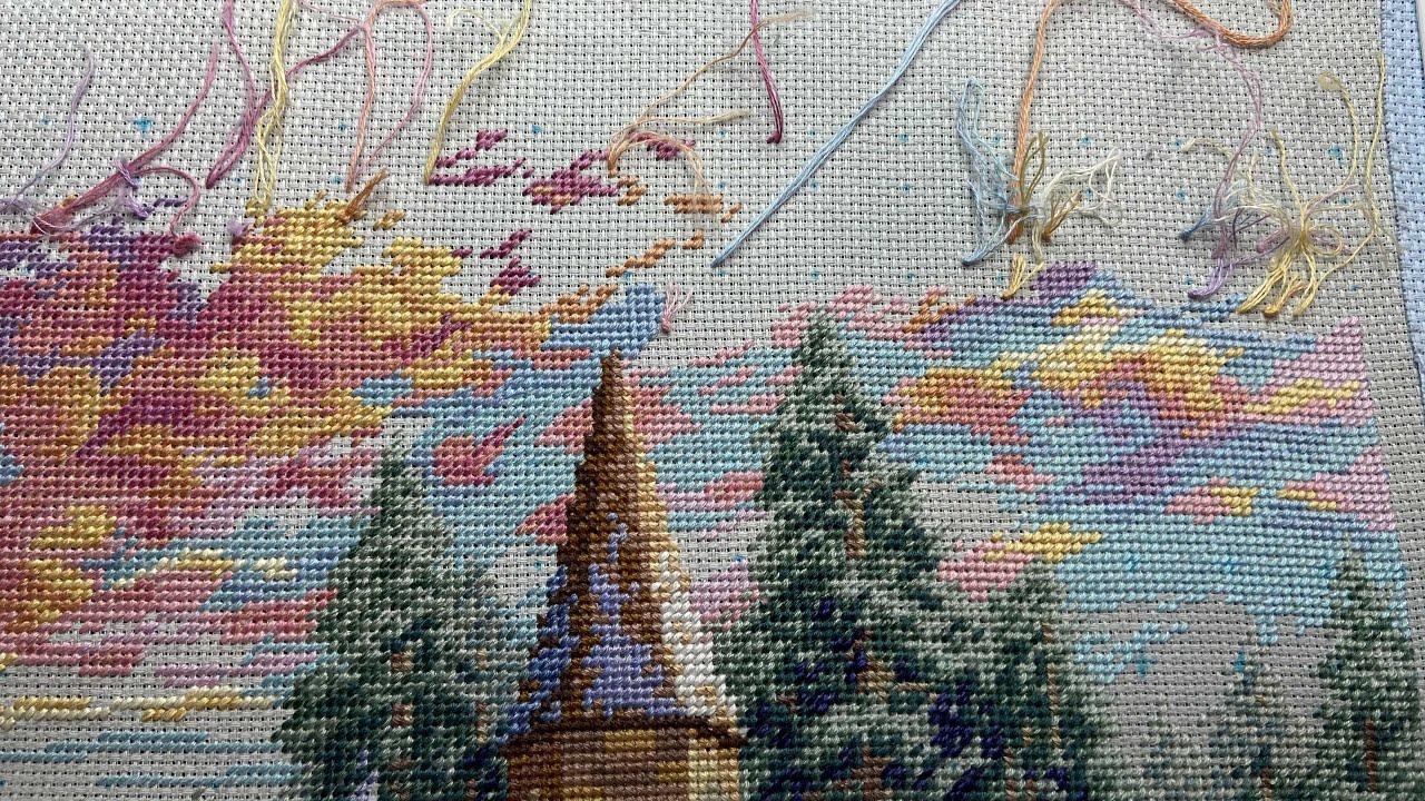 Flosstube 171 십자수 : Stitch with me🧵cross stitch ASMR🪡DIMENSIONS Holiday village 크리스마스 빌리지🎄수놓는 소리