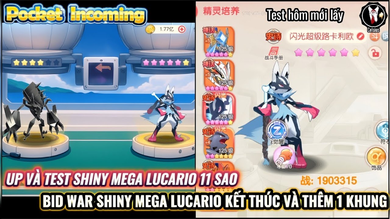 𝐏𝐨𝐜𝐤𝐞𝐭 𝐈𝐧𝐜𝐨𝐦𝐢𝐧𝐠 : Đã xong 1 mùa Bid War | Up và Test S+ Shiny Mega Lucario (Silver) 11 Sao - 1tr9 CP