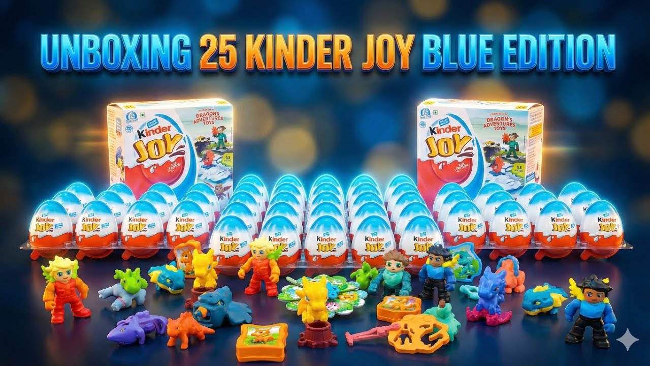 Unboxing 25 kinder joy blue edition ,dragon adventure toys