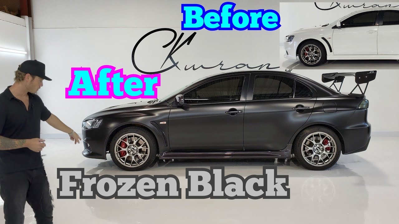 Before and After Wrapping Over Bad Paint - Frozen Black Mitsubishi Evo With Gloss Carbon Fiber