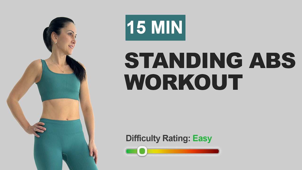 15 Min STANDING ABS & CARDIO | Small Waist & Flat Belly Workout (No Equipment, Low Impact)