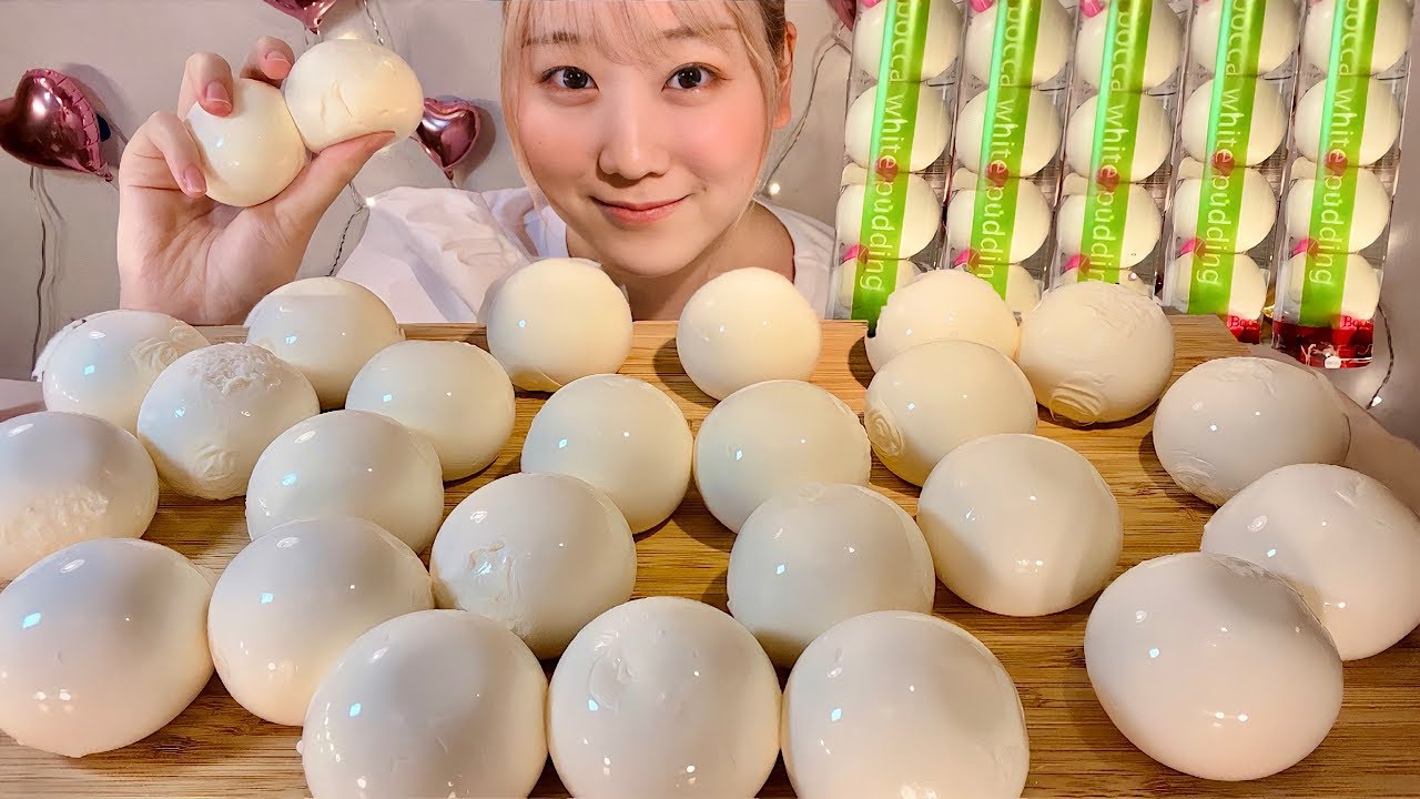 ASMR Круглый белый молочный пудинг【русские субтитры】【Mukbang/ Eating Sounds】