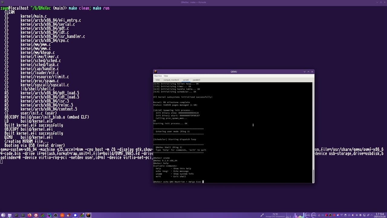 QNeXec capabilities bases microkernel. First boot! :)