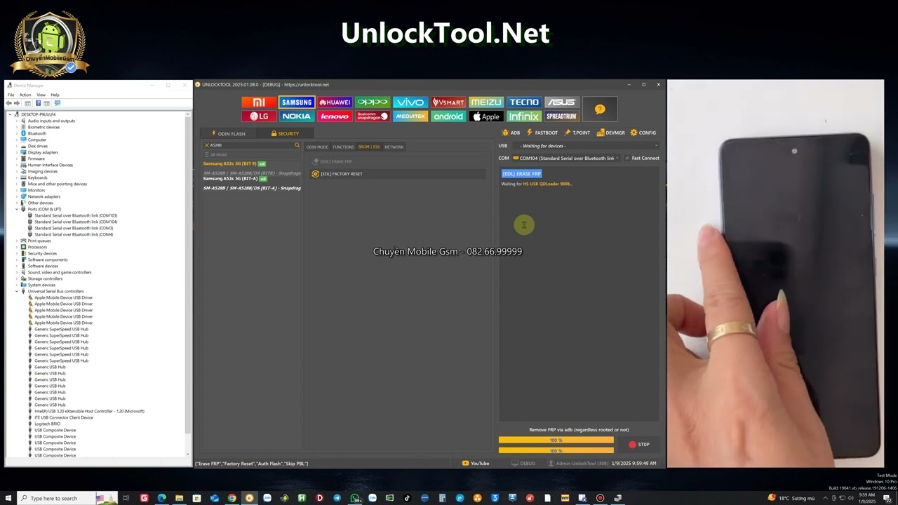 Samsung A52s 5G - SM-A528B SM-A528DS Bypass Frp One Click By UnlockTool - 9.1.2025