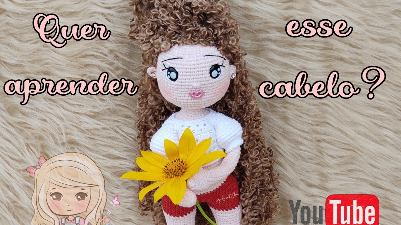 Como colocar cabelo cacheado em boneca amigurumi por AnaMar Art's Baby