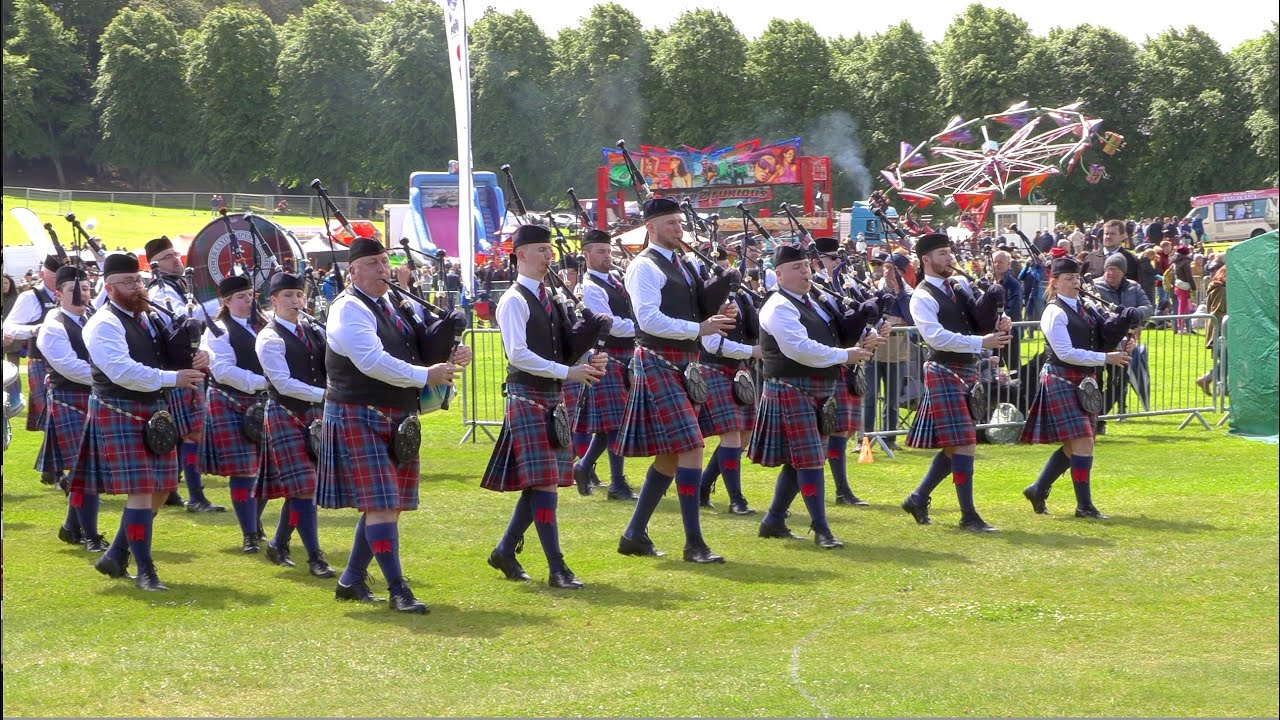 Lower Clyde Pipes and Drums in Grade 3B at 2024 British Pipe Band Championships at Forres, Scotland