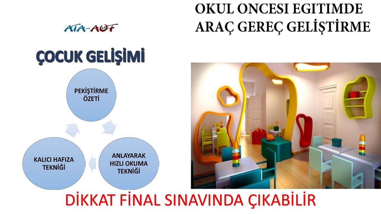 Okul Öncesi Eğitimde Araç Gereç ve Geliştirme DİKKAT FİNAL SINAVINDA ÇIKABİLİR