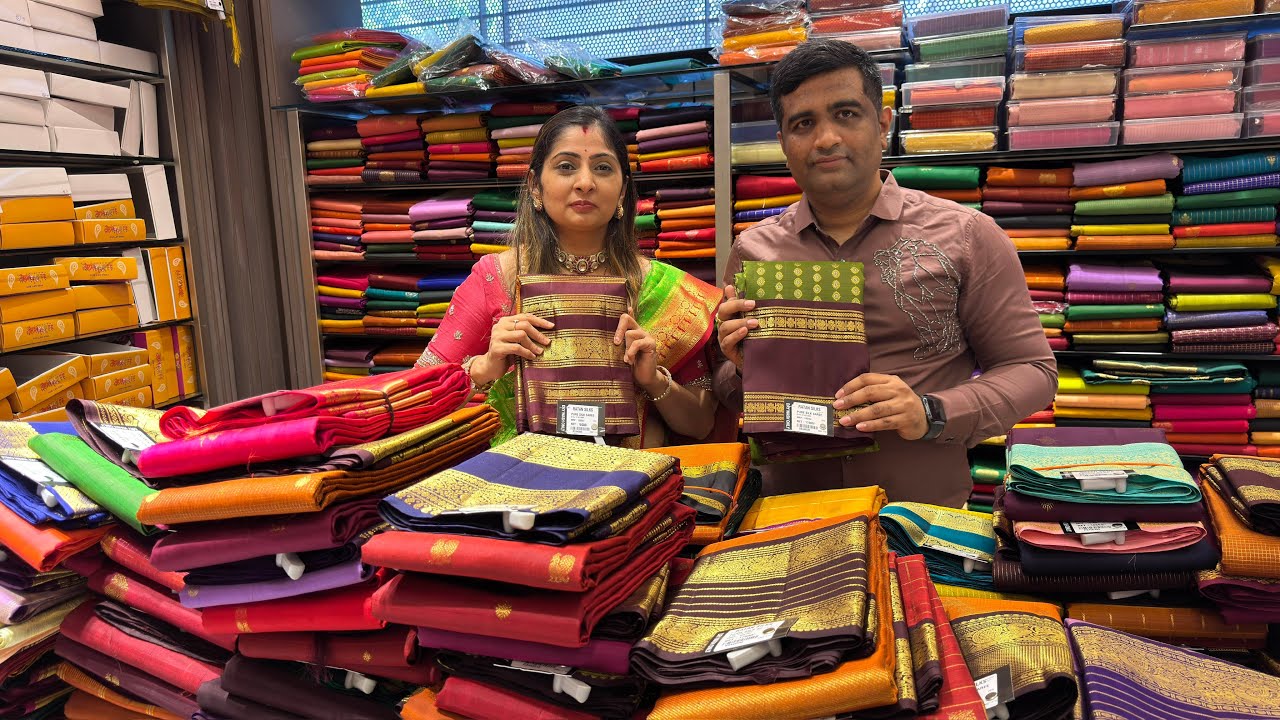 Шелковые сари ручной работы Pure Kanjivaram в Ratan Silk | Самый большой выставочный зал в Бангал...