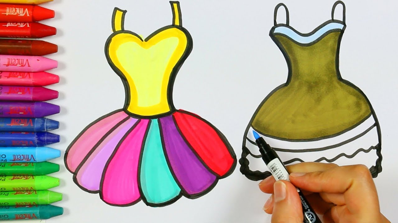 Página para colorear del vestido 👚 | Cómo dibujar y colorear el vestido | Aprender colorear