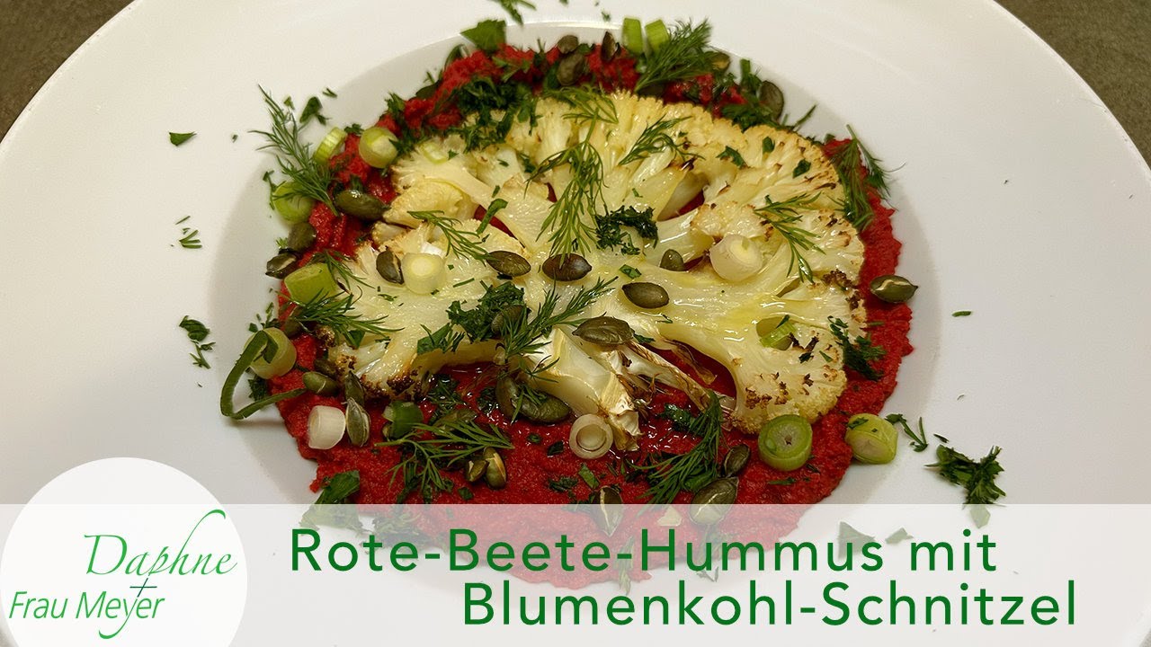 Rote-Beete-Hummus mit Blumenkohl-Schnitzel 