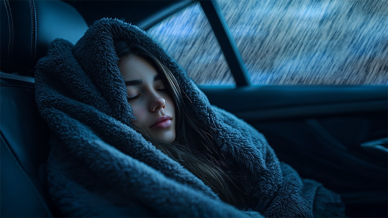 Gentle Night Rain Outside the Car Window | Warm Ambience Sounds for Sleeping
