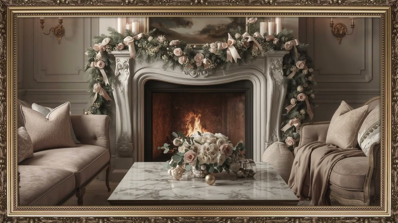 8-Hour Cozy Neutral Christmas Living Room Ambience | 4K UHD TV Art