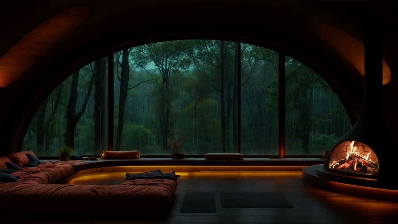Fall Into Deep Sleep 🌧️🔥 Rainy Forest Retreat | Subconscious Healing & Calm Mind