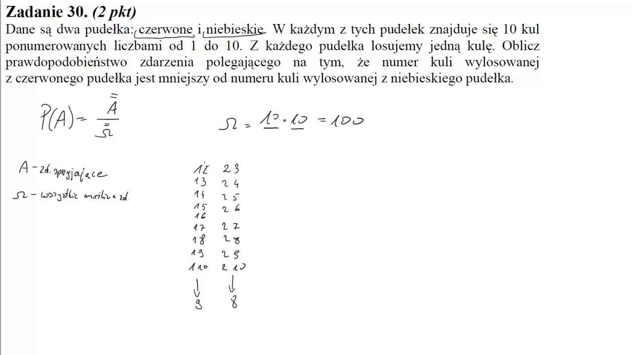 30 Dane są dwa pudełka czerwone i niebieskie  W każdym z tych pudełek znajduje się 10 kul ponumerowa