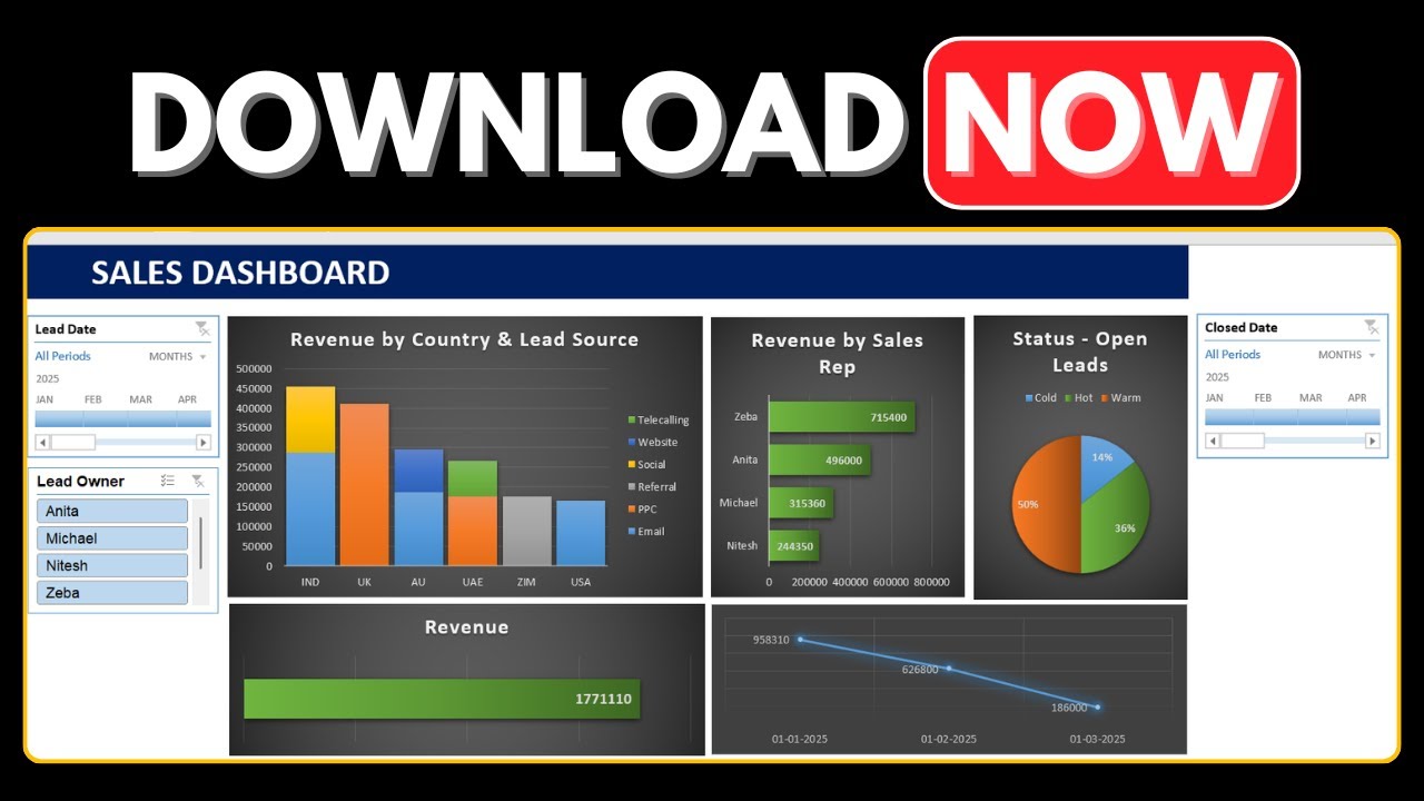 Sales CRM with Interactive Dashboard in Excel