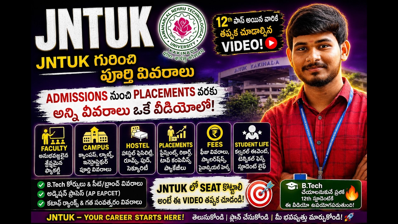 JNTUK గురించి పూర్తి వివరాలు 🔥 | Faculty, Placements, Hostel, Fees & Campus Tour | Telugu