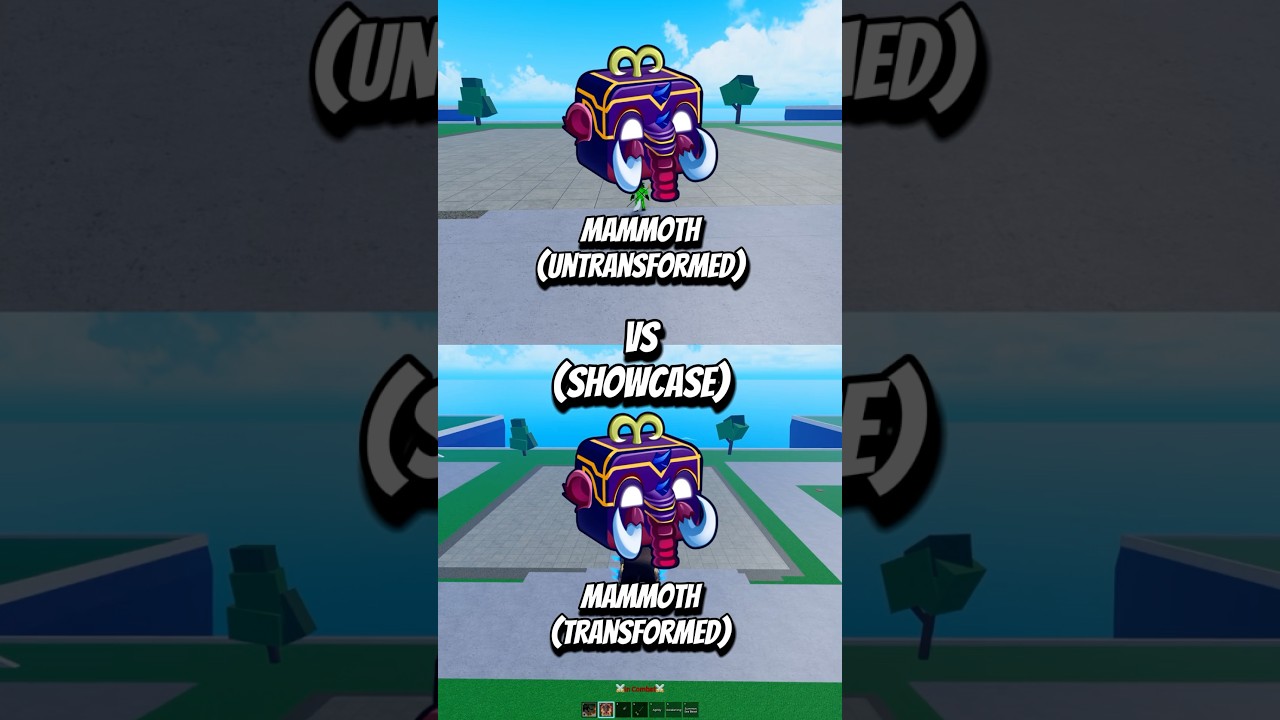 Mammoth Untransformed vs Mammoth Transformed #roblox #bloxfruits #bloxfruit #dispecs