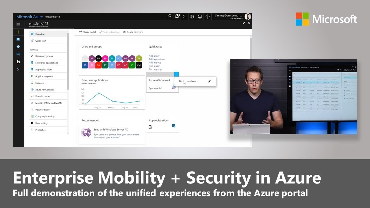 The unified Enterprise Mobility + Security management experience in the Azure Portal