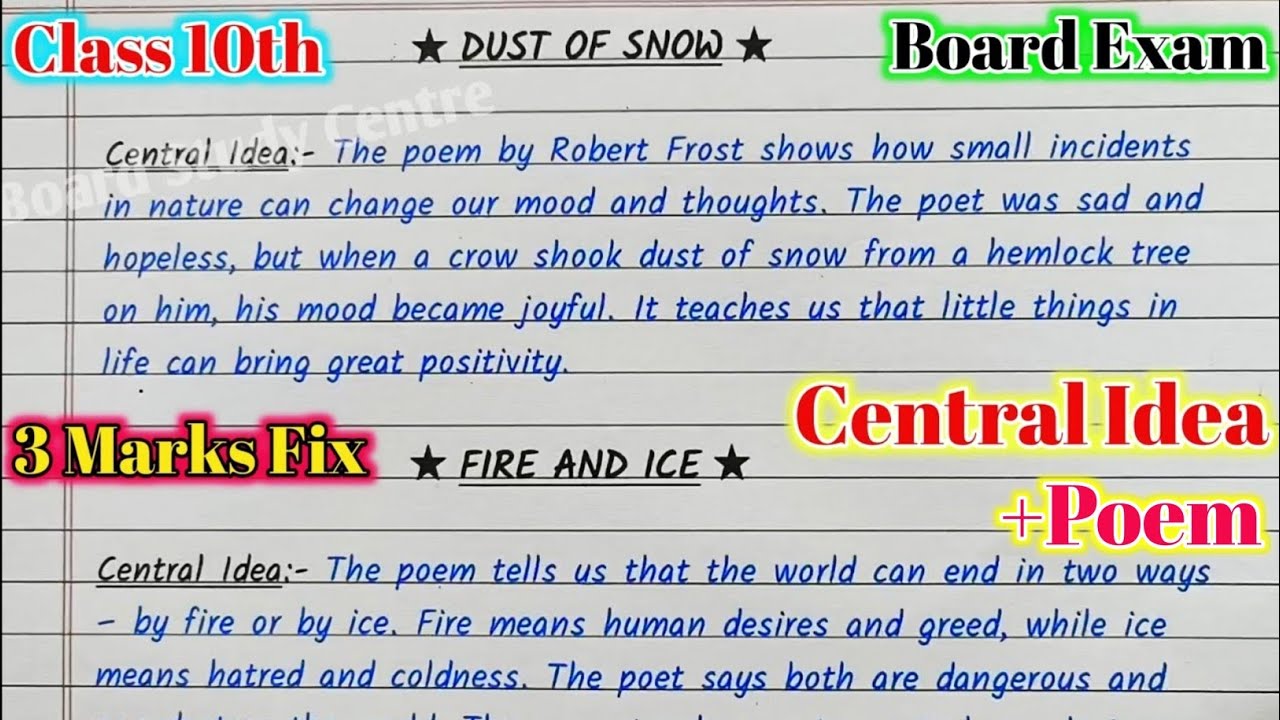 Class 10th English Most Important Central Idea 2026 | Central Idea Kaise Likhe | 3 Marks पक्का।